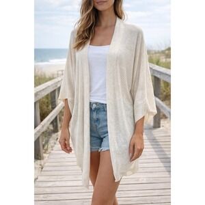 Leo & Nicole Womens Cardigan Medium Cream Open Knit Dolman Lightweight Kimono